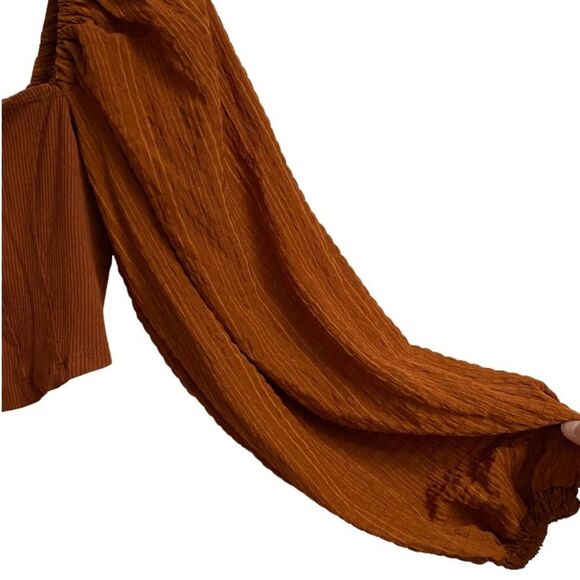 Urban Outfitters Claudia Cropped Top Blouse Size M Balloon Sleeves Rust Orange - Picture 9 of 15